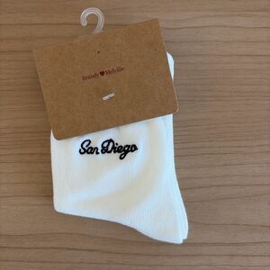 Brandy Melville White "San Diego" Embroidered Socks